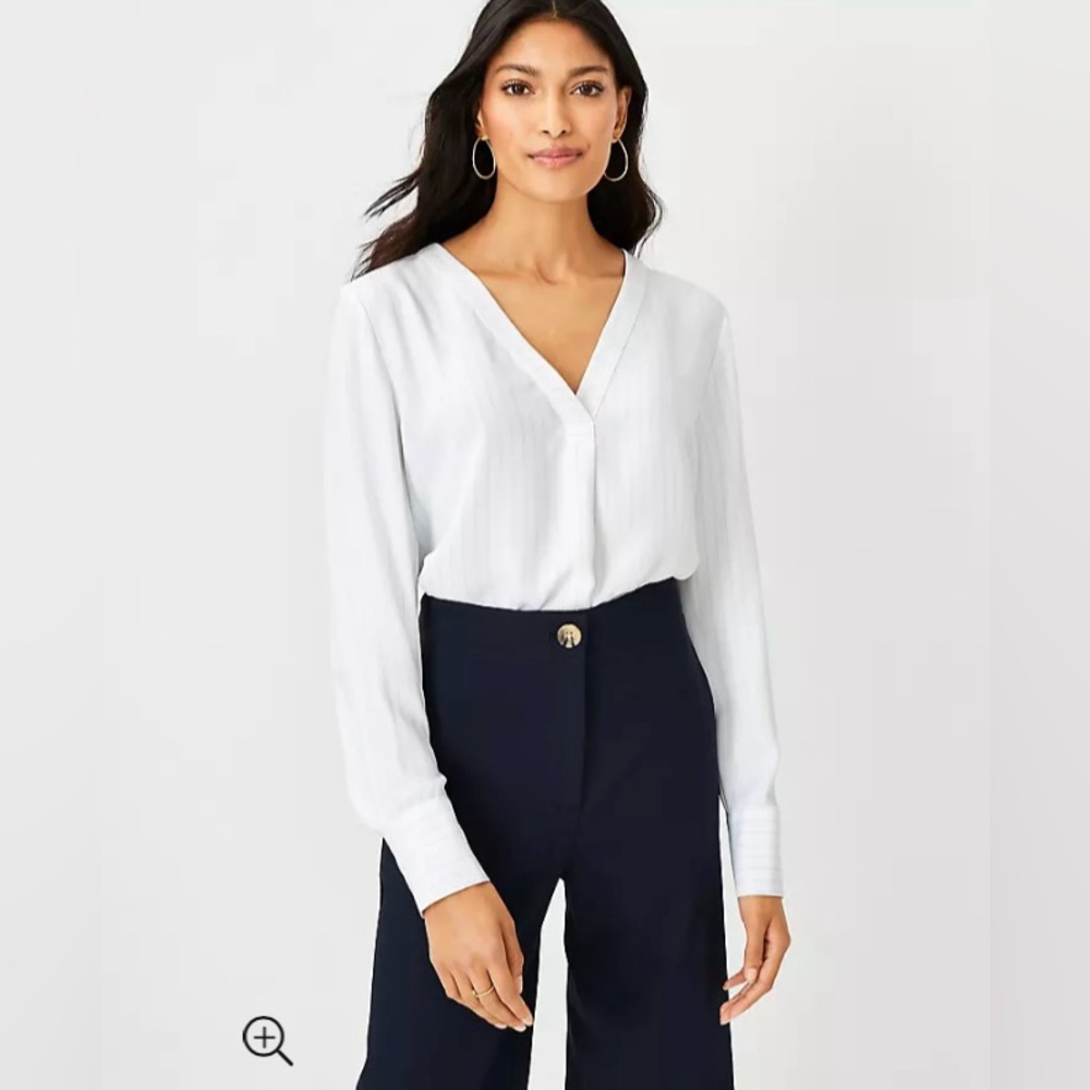 Ann Taylor Pinstripe Mixed Media Pleat Front Top